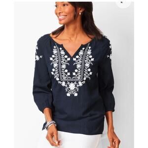 Talbots Navy Embroidered Gauze Popover Sz PXS